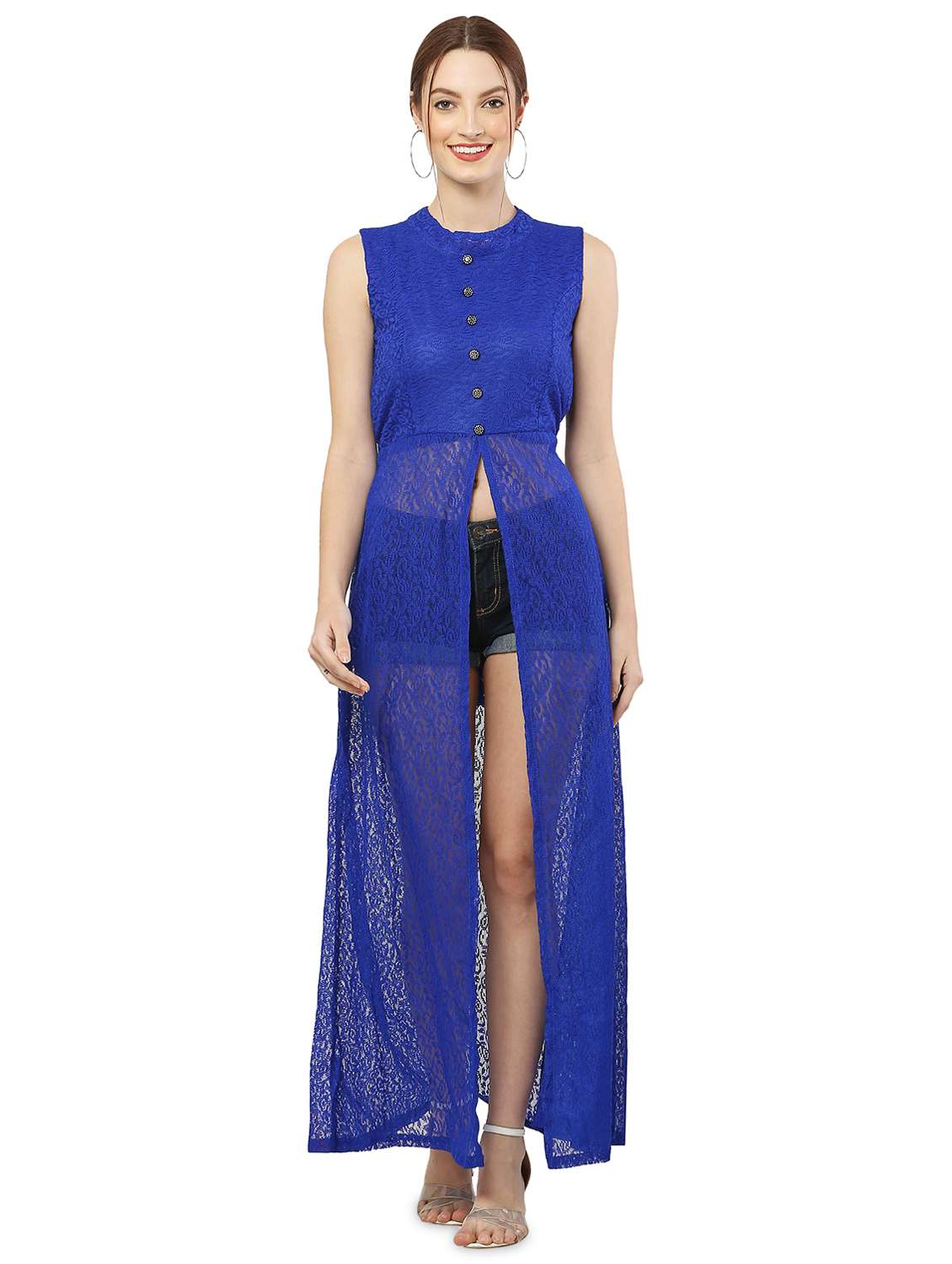 blue solid fit & flare tunic