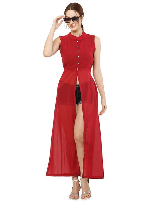 red solid fit & flare tunic - 20051748 - Standard Image - 0