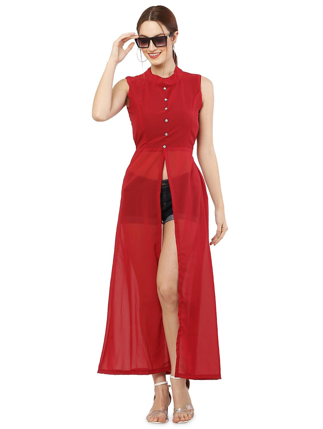 red solid fit & flare tunic - 20051748 - Zoom Image - 0