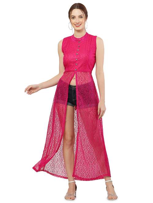 pink self design fit & flare tunic - 20051766 -  Standard Image - 0