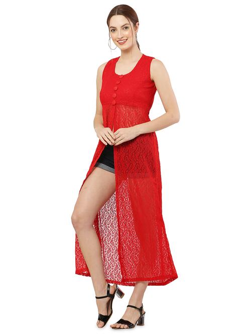 red self design fit & flare tunic - 20051767 - Standard Image - 0