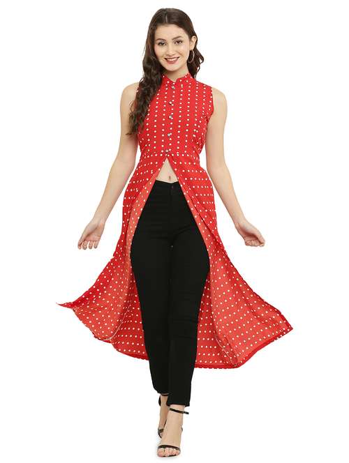 red polka dots fit & flare tunic - 20051768 - Standard Image - 0