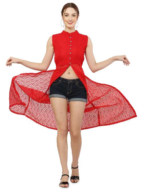 red self design  fit & flare tunic - 20051770 -  Standard Image - 0