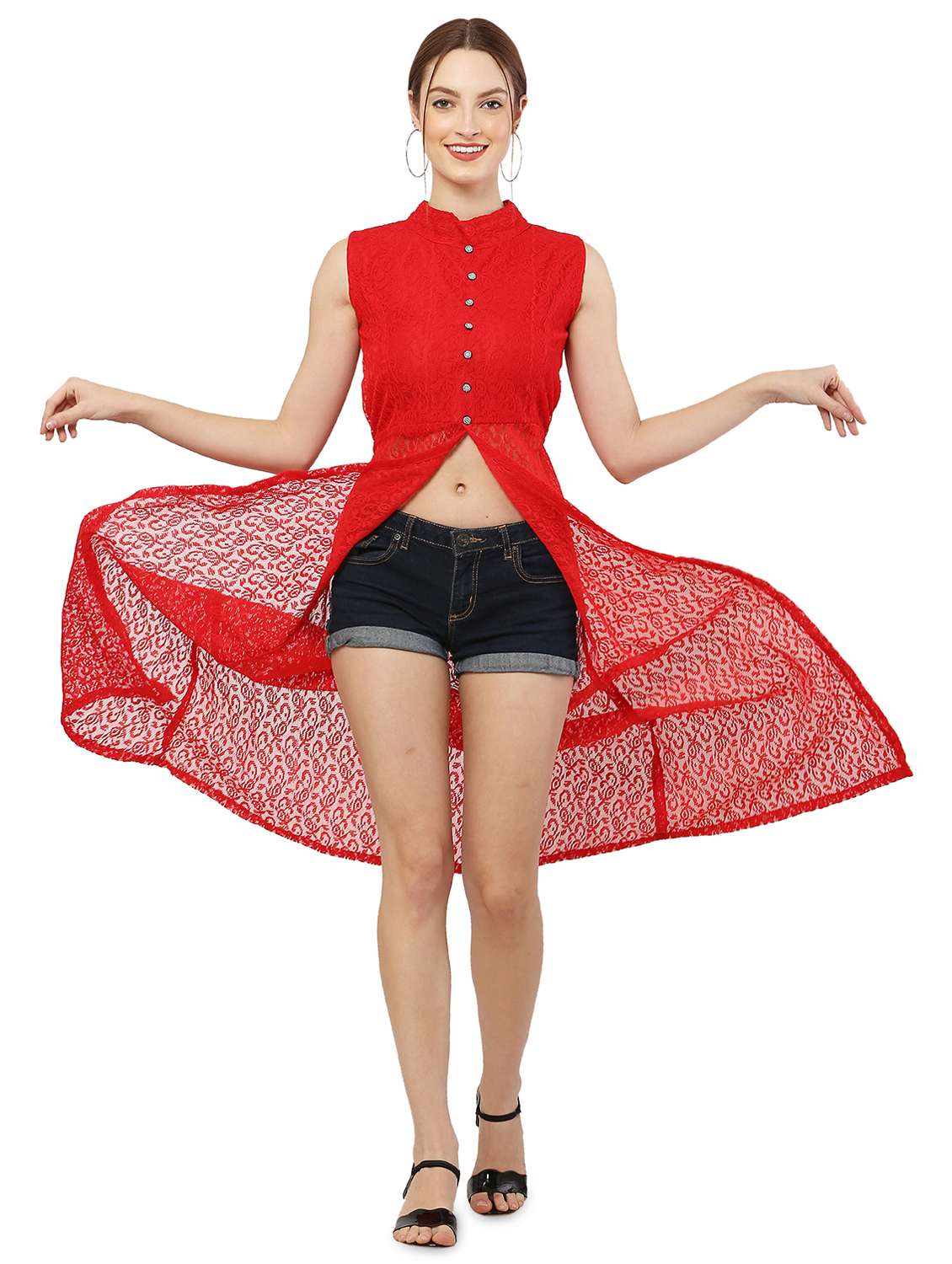 red self design  fit & flare tunic - 20051770 -  Zoom Image - 0