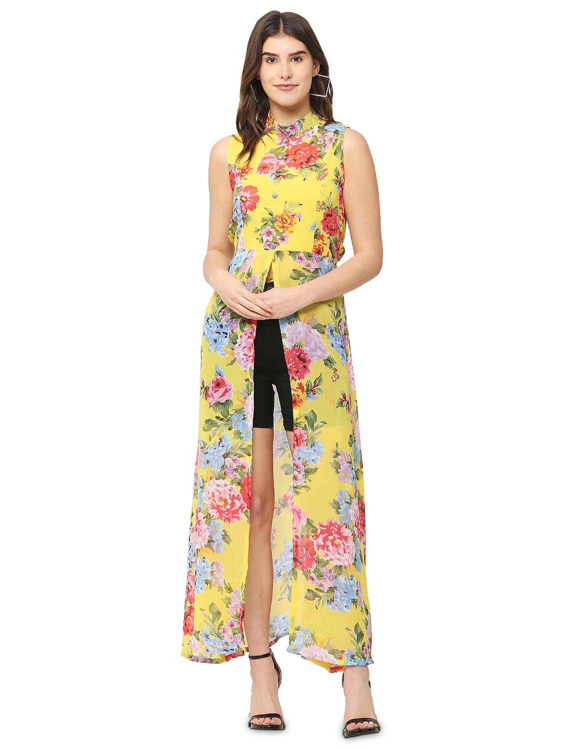 yellow printed fit & flare tunic