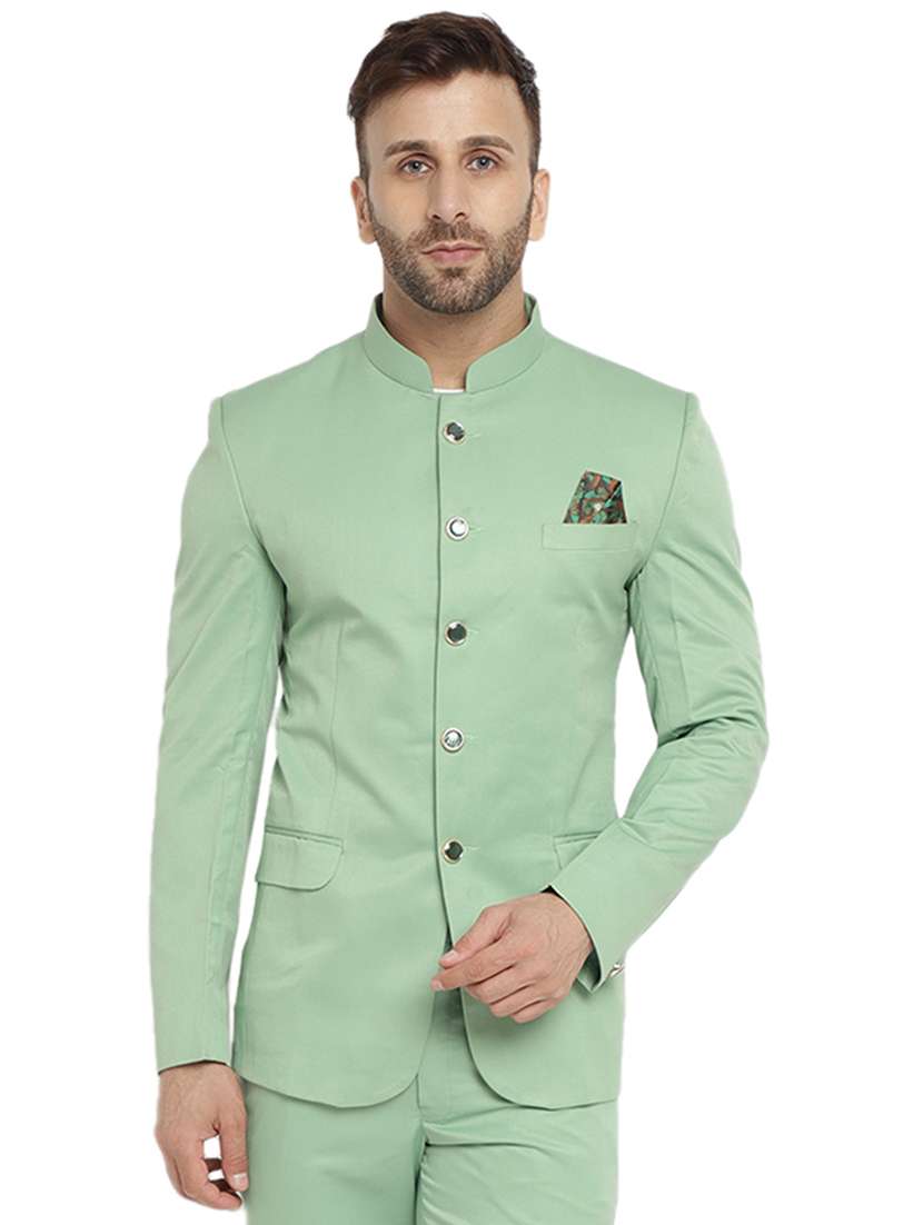 green cotton blend bandhgala