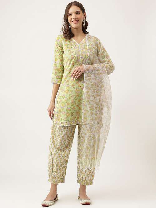 green kurta salwar set with dupatta - 20051896 -  Standard Image - 0