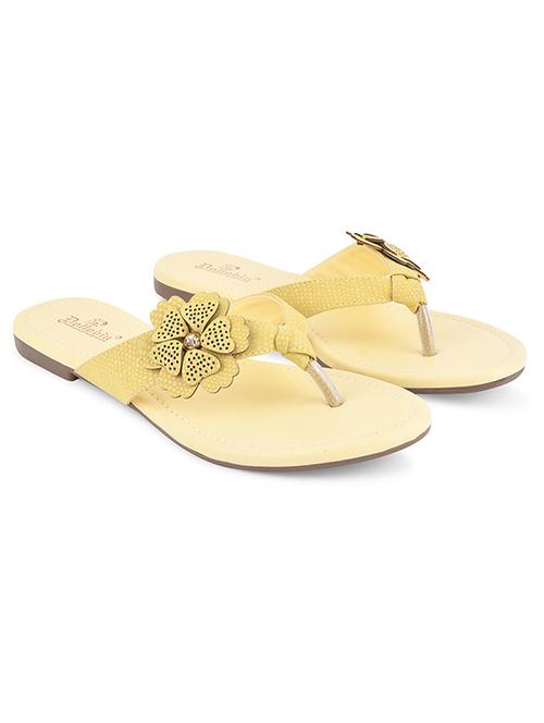 yellow pu slip on sandals - 20053036 - Standard Image - 0