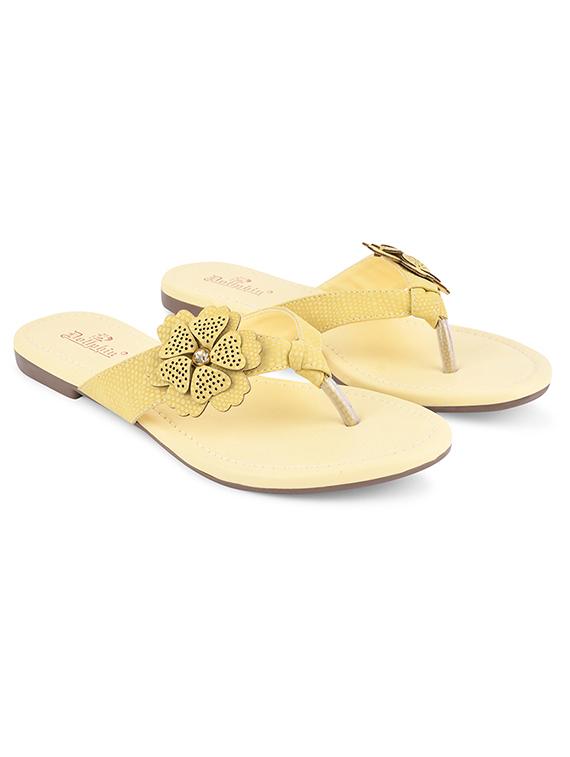 yellow pu slip on sandals - 20053036 - Zoom Image - 0