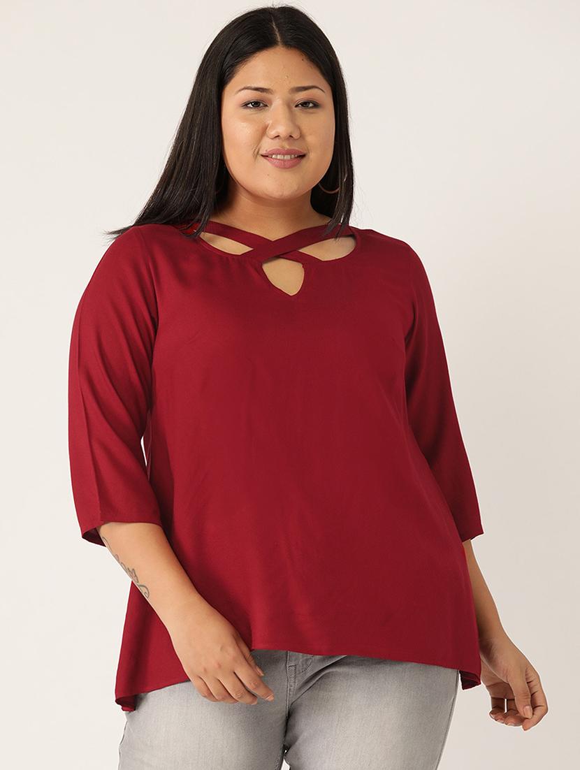 women's straight x neck top - 20053055 - Zoom Image - 0