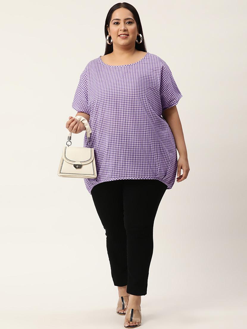 women plus size checkered round neck top - 20053263 - Standard Image - 3