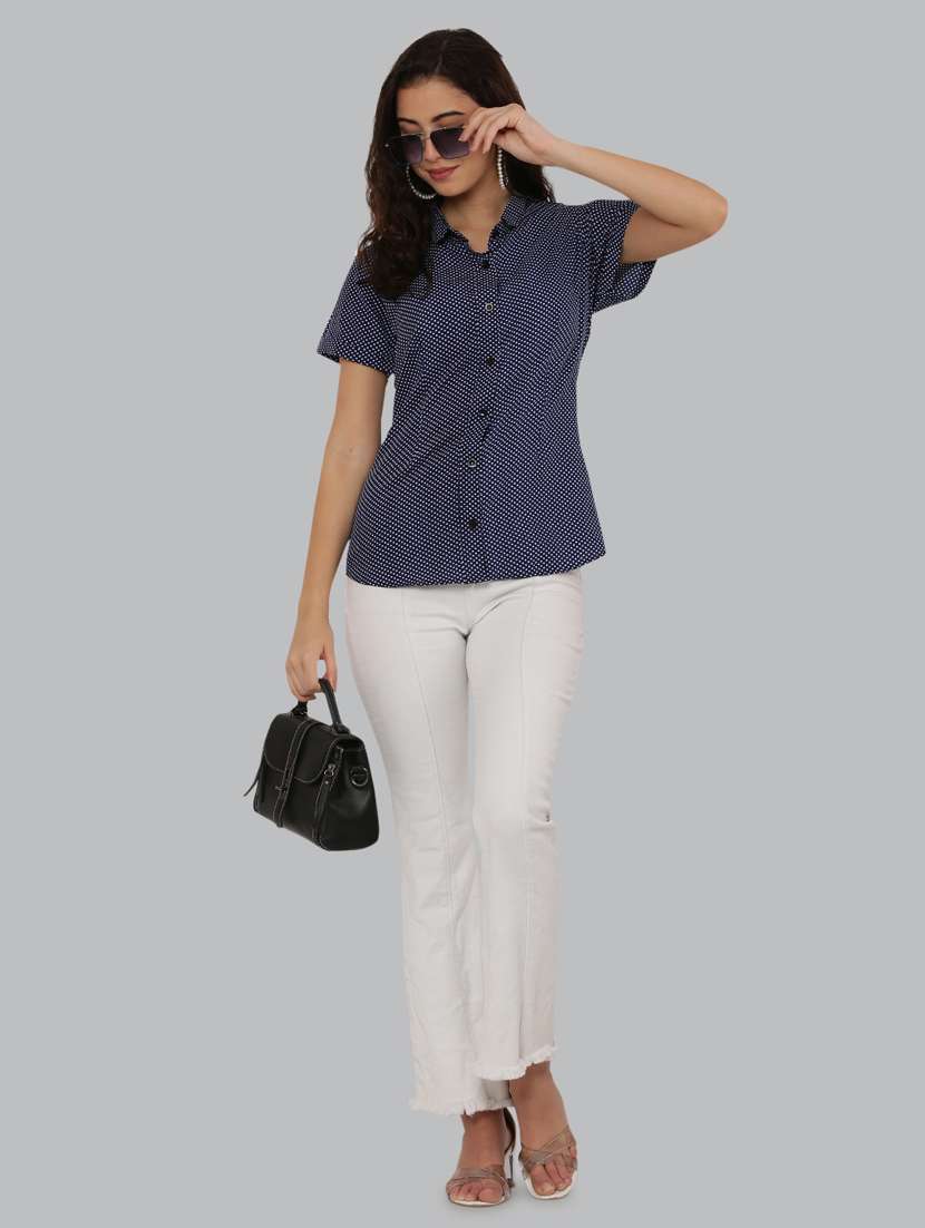 navy blue crepe regular shirt - 20056082 -  Standard Image - 5