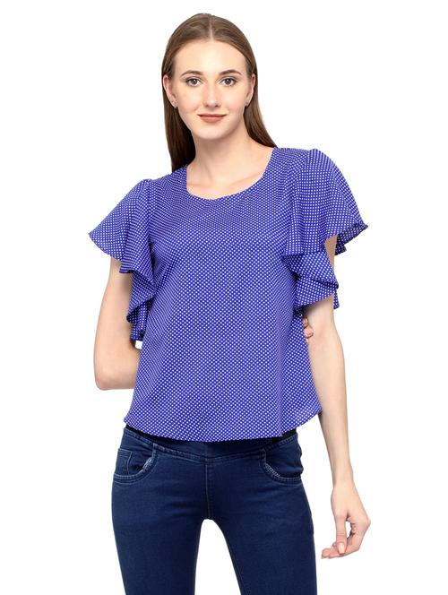 women's ruffle round neck top - 20056098 - Standard Image - 0