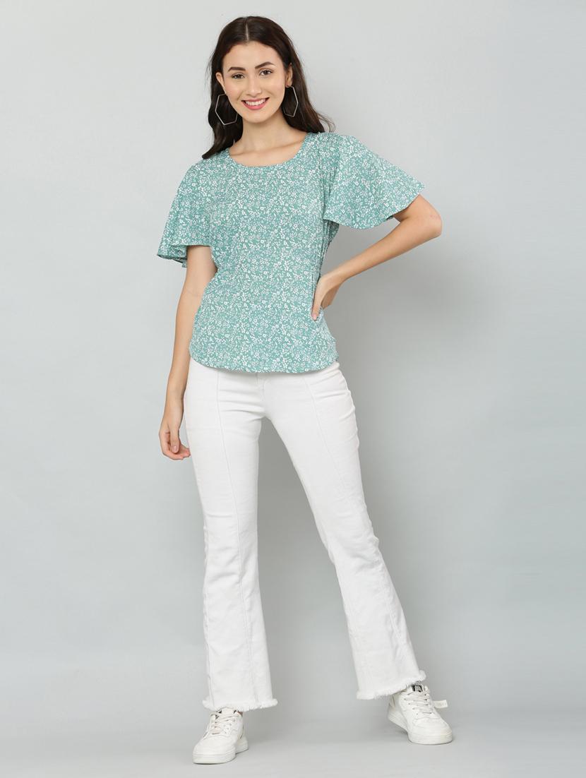 women's ruffle round neck top - 20056115 - Standard Image - 5