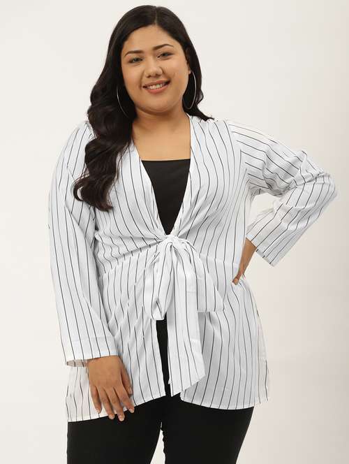 women stripes printed regular shrug - 20056160 - Standard Image - 0