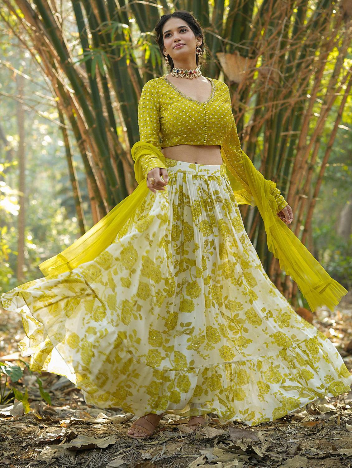 green stitched flared lehenga - 20056206 -  Zoom Image - 0