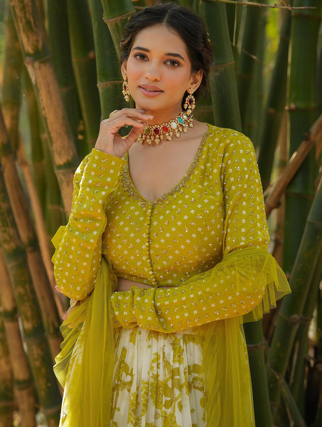 green stitched flared lehenga - 20056206 - Standard Image - 3