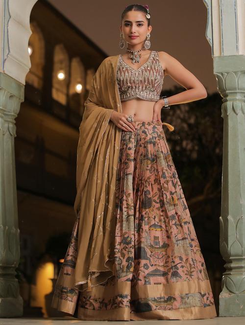 mustard stitched flared lehenga - 20056210 - Standard Image - 0