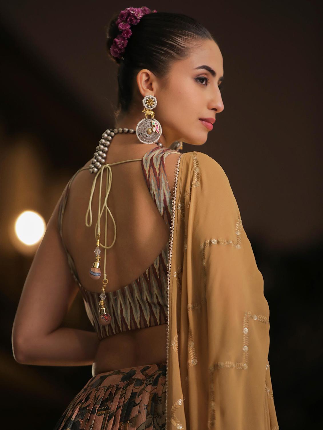 mustard stitched flared lehenga - 20056210 - Standard Image - 3
