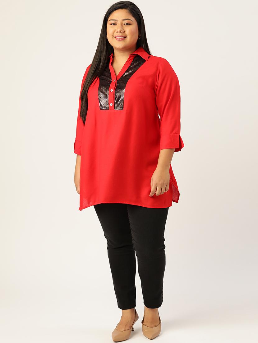 women's straight v neck top - 20056265 - Standard Image - 3