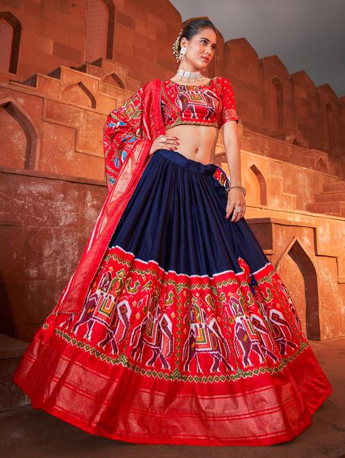 patola printed flared lehenga with choli & dupatta  - 20056364 -  Standard Image - 0