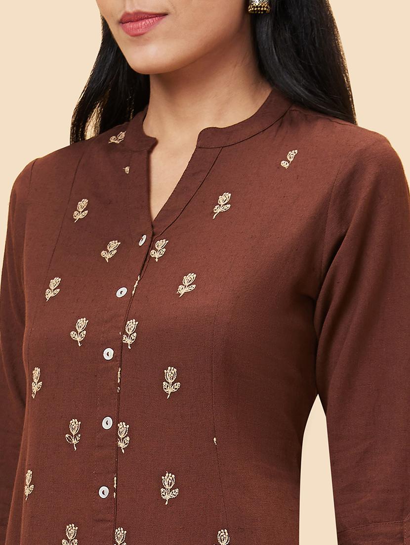 brown printed a-line kurta - 20056390 - Standard Image - 5