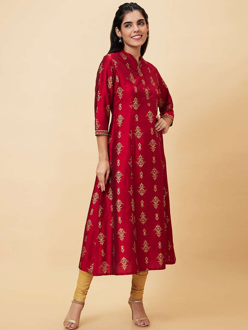 women maroon viscose a-line kurta - 20056394 -  Standard Image - 3