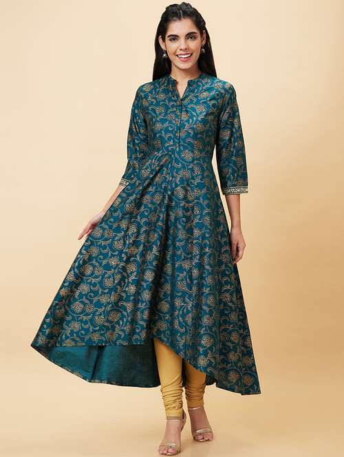 Women Green Viscose High Low Kurta
