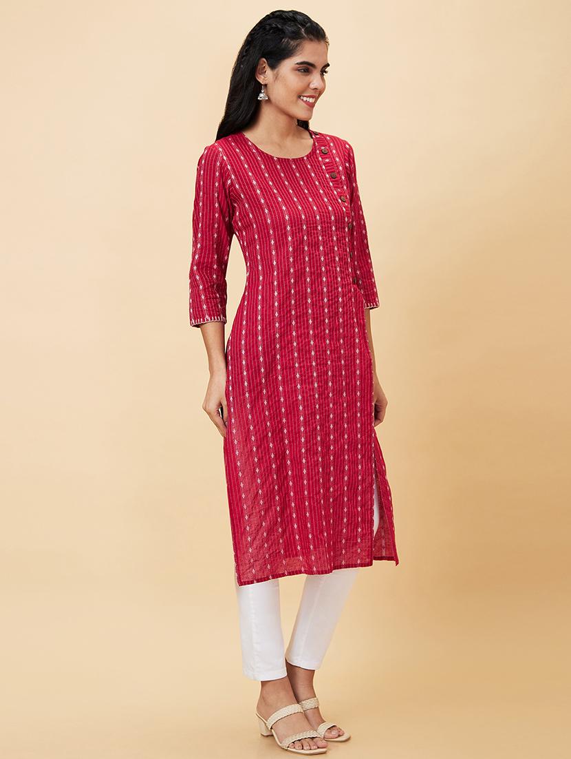 women maroon cotton a-line kurta - 20056398 - Standard Image - 3