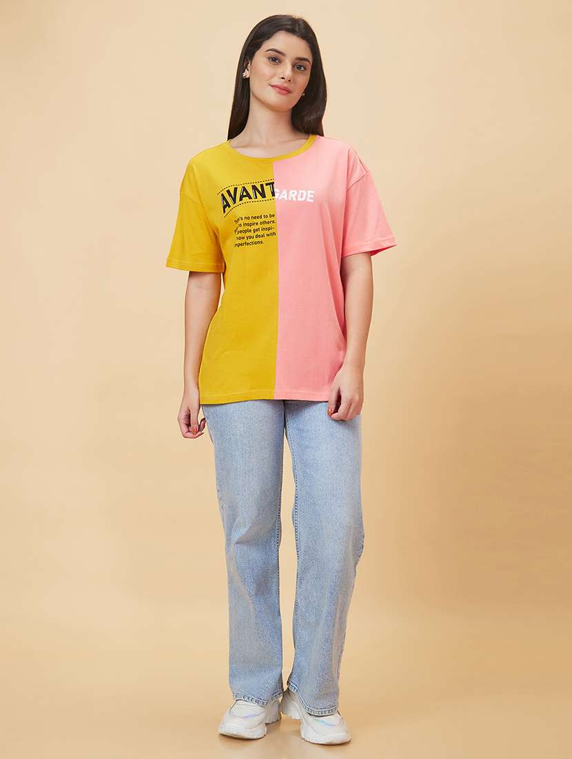 women yellow cotton regular t-shirt - 20056407 -  Standard Image - 3