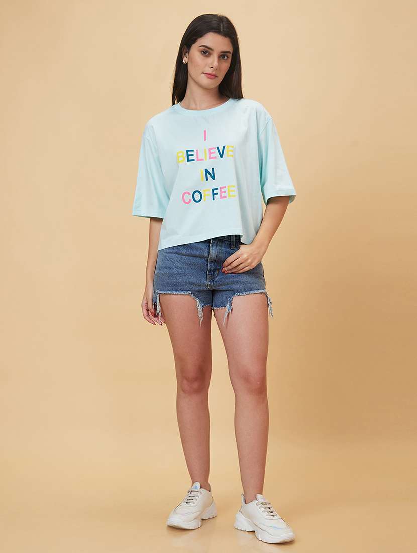 women purist blue cotton front print t-shirt - 20056410 -  Standard Image - 3