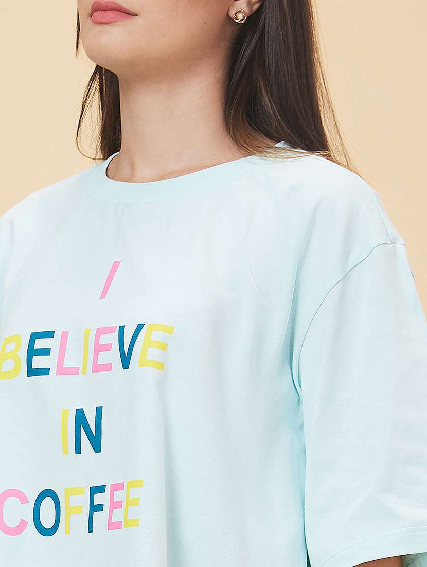 women purist blue cotton front print t-shirt - 20056410 -  Standard Image - 5