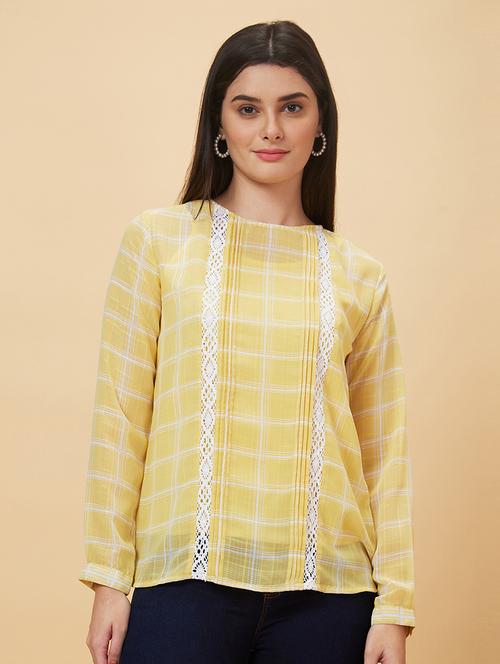 round neck checkered regular top - 20056416 -  Standard Image - 0