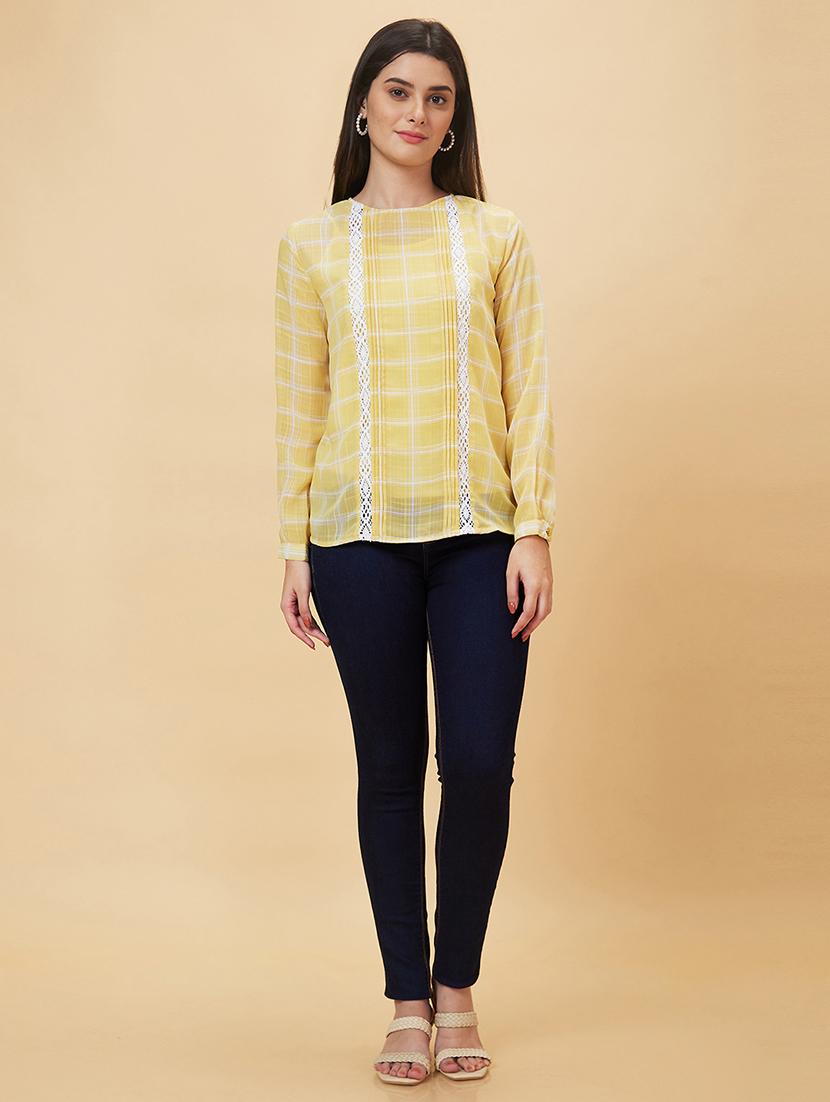 round neck checkered regular top - 20056416 - Standard Image - 3