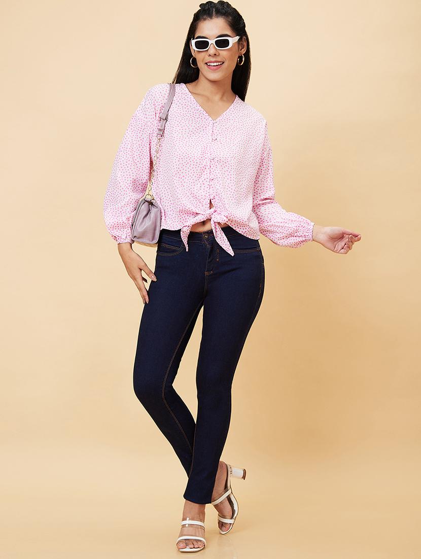 v-neck printed blouson top - 20056417 - Standard Image - 3