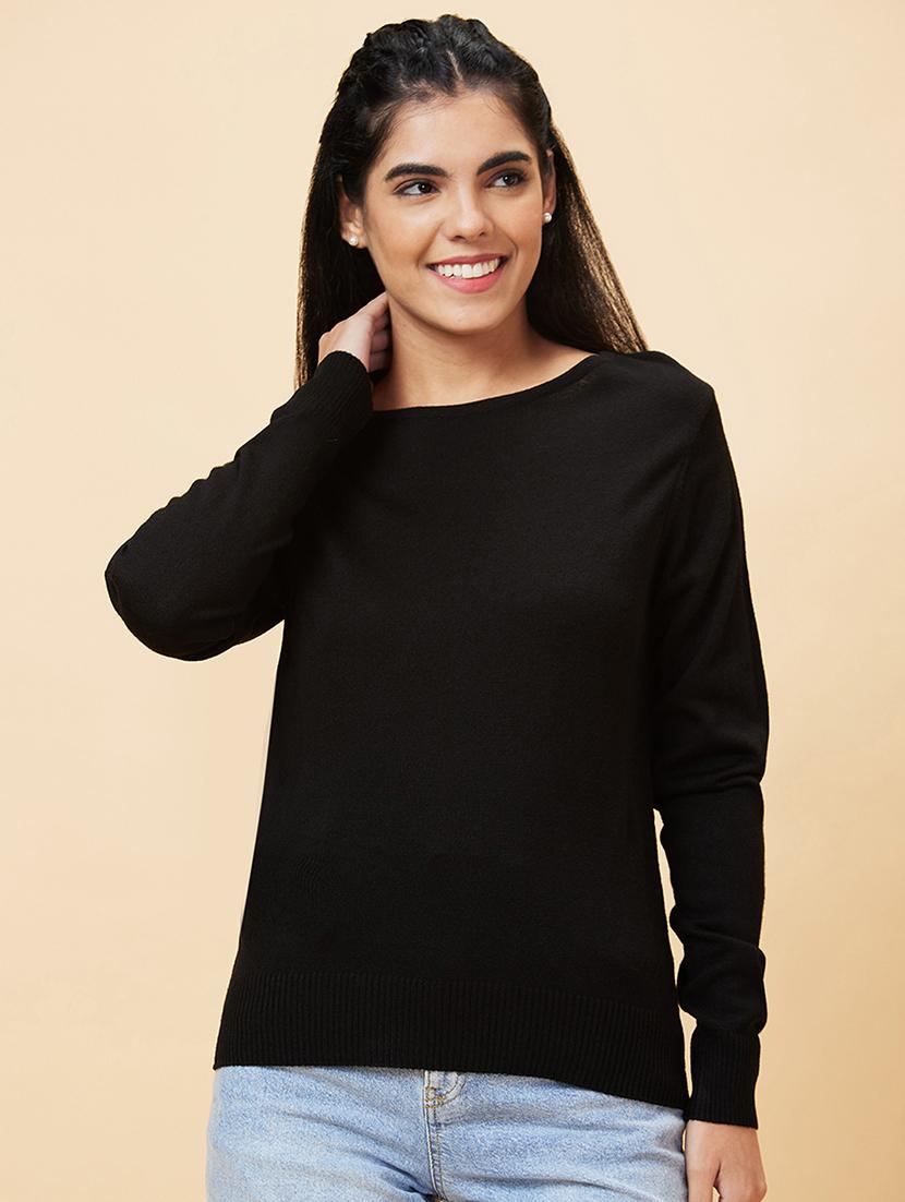 round neck solid regular pullover - 20056420 -  Zoom Image - 0