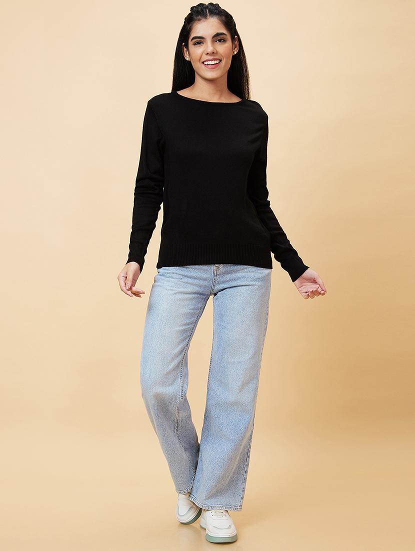 round neck solid regular pullover - 20056420 - Standard Image - 3