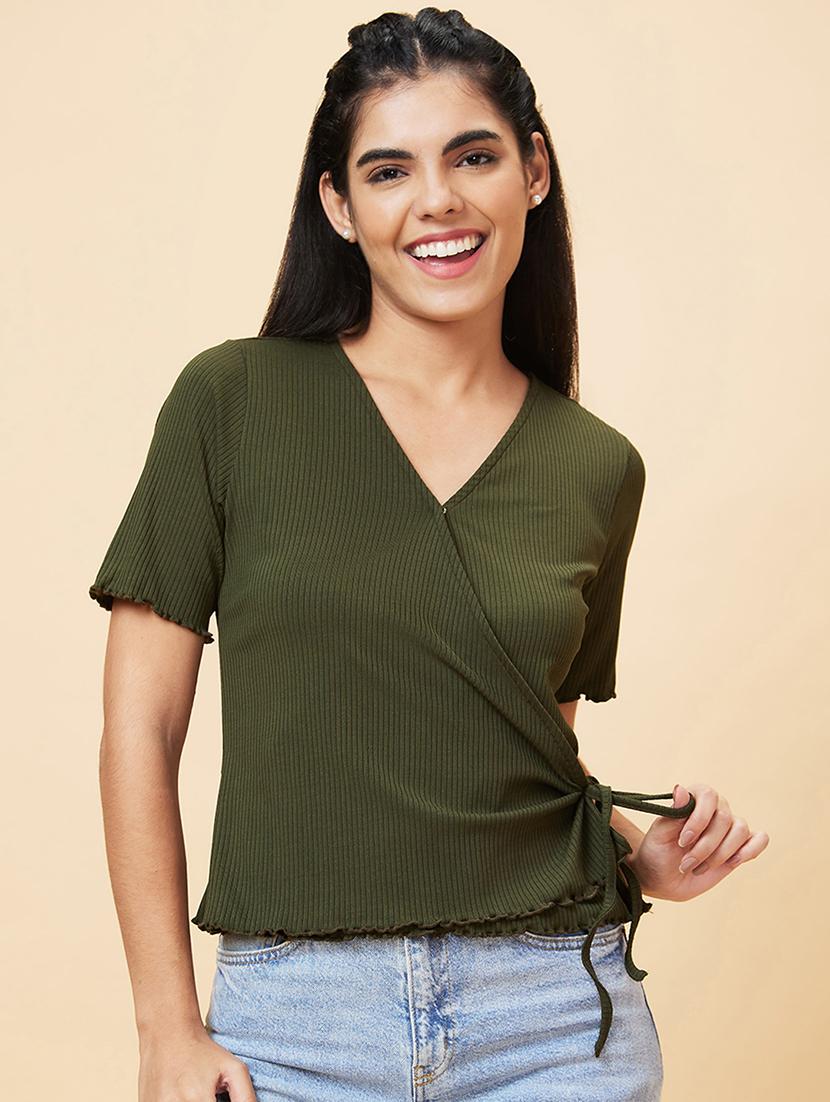 women's wrap v neck top - 20056427 - Zoom Image - 0