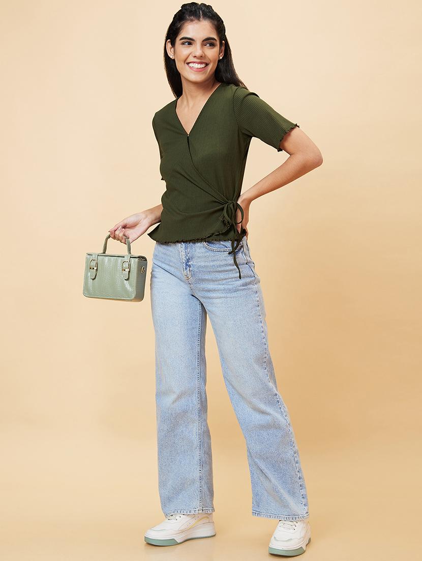 women's wrap v neck top - 20056427 - Standard Image - 3