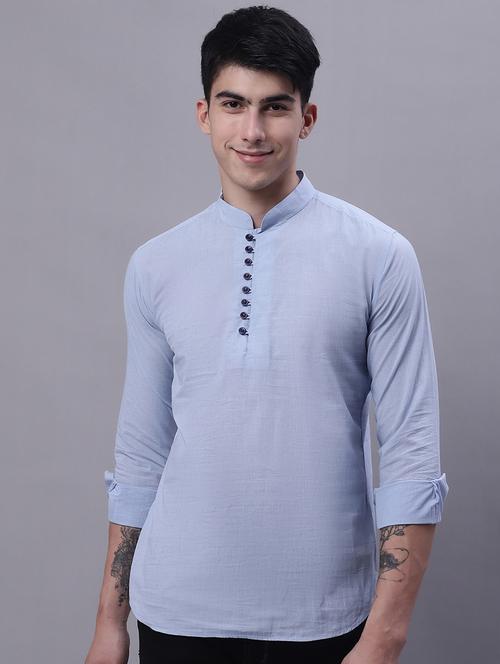 mandarin neck solid short kurta - 20056467 -  Standard Image - 0