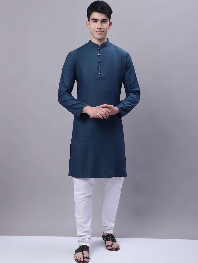 men mandarin neck solid long kurta