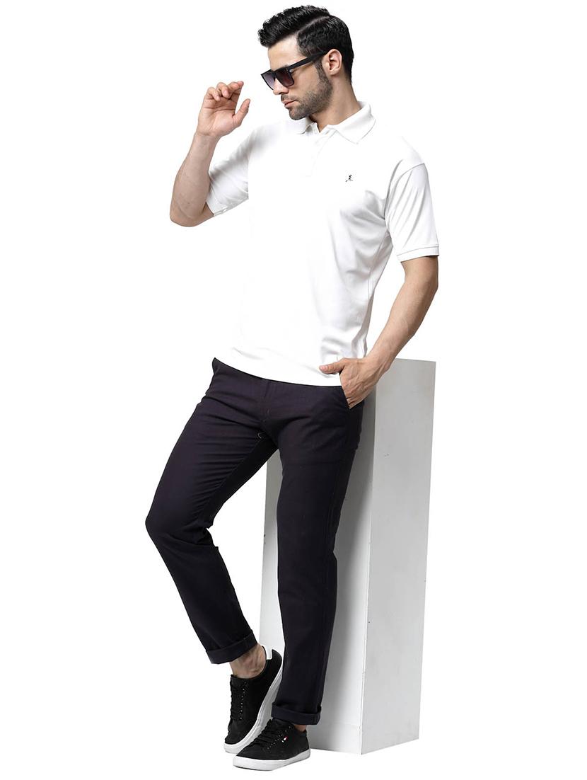 navy blue solid flat front casual trouser - 20056528 - Standard Image - 3