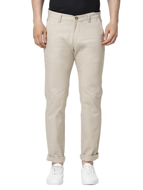 cream solid flat front casual trouser - 20056530 -  Standard Image - 0