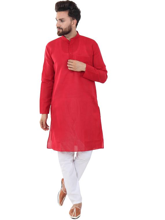 red silk blend kurta pyjama ethnic wear set - 20058492 - Zoom Image - 0