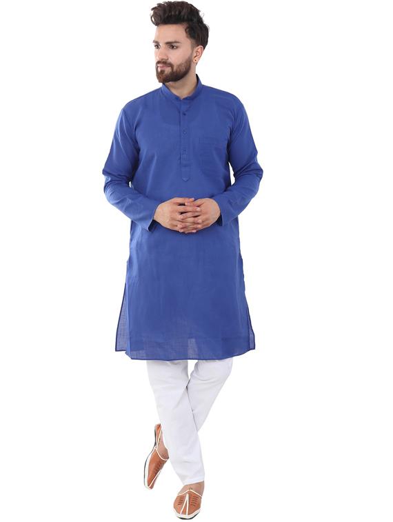 dark blue silk blend kurta pyjama ethnic wear set - 20058493 - Zoom Image - 0