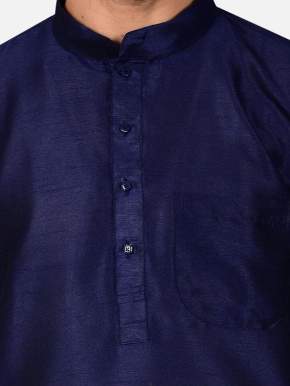 dark blue pure silk kurta pyjama ethnic wear set - 20058496 - Standard Image - 3