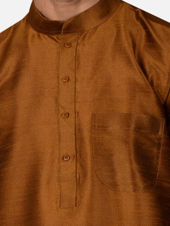 brown pure silk kurta pyjama ethnic wear set - 20058499 - Standard Image - 3