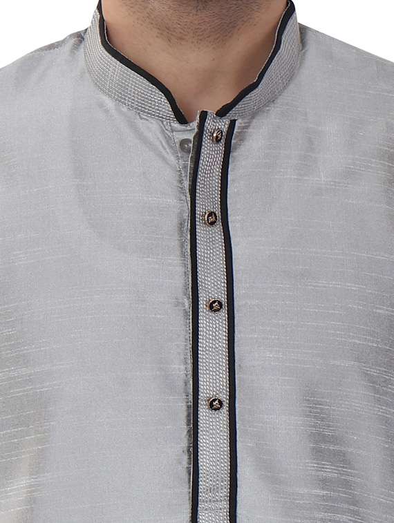 grey silk blend kurta pyjama ethnic wear set - 20058512 -  Standard Image - 3