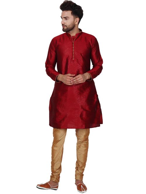 maroon silk blend kurta pyjama ethnic wear set - 20058527 -  Standard Image - 0