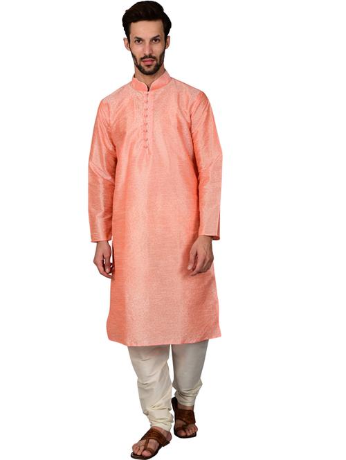 pink silk blend kurta pyjama ethnic wear set - 20058529 -  Standard Image - 0